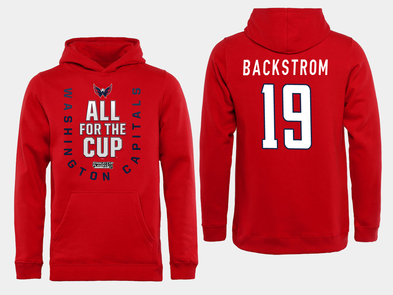 Men NHL Washington Capitals #19 Backstrom Red All for the Cup Hoodie